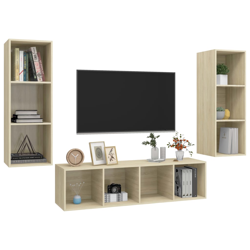3-tlg. TV-Schrank-Set Weiß Holzwerkstoff