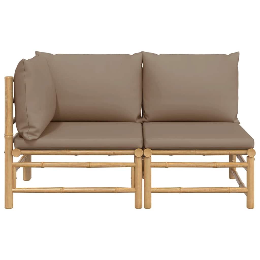 3-tlg. Garten-Lounge-Set mit Hellgrauen Kissen Bambus