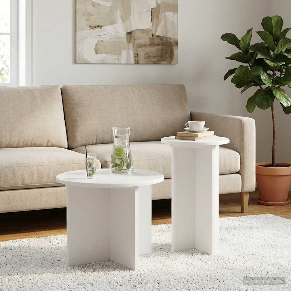 Beistelltisch-Set mit Speicher 2 pcs Weiß Holzwerkstoff