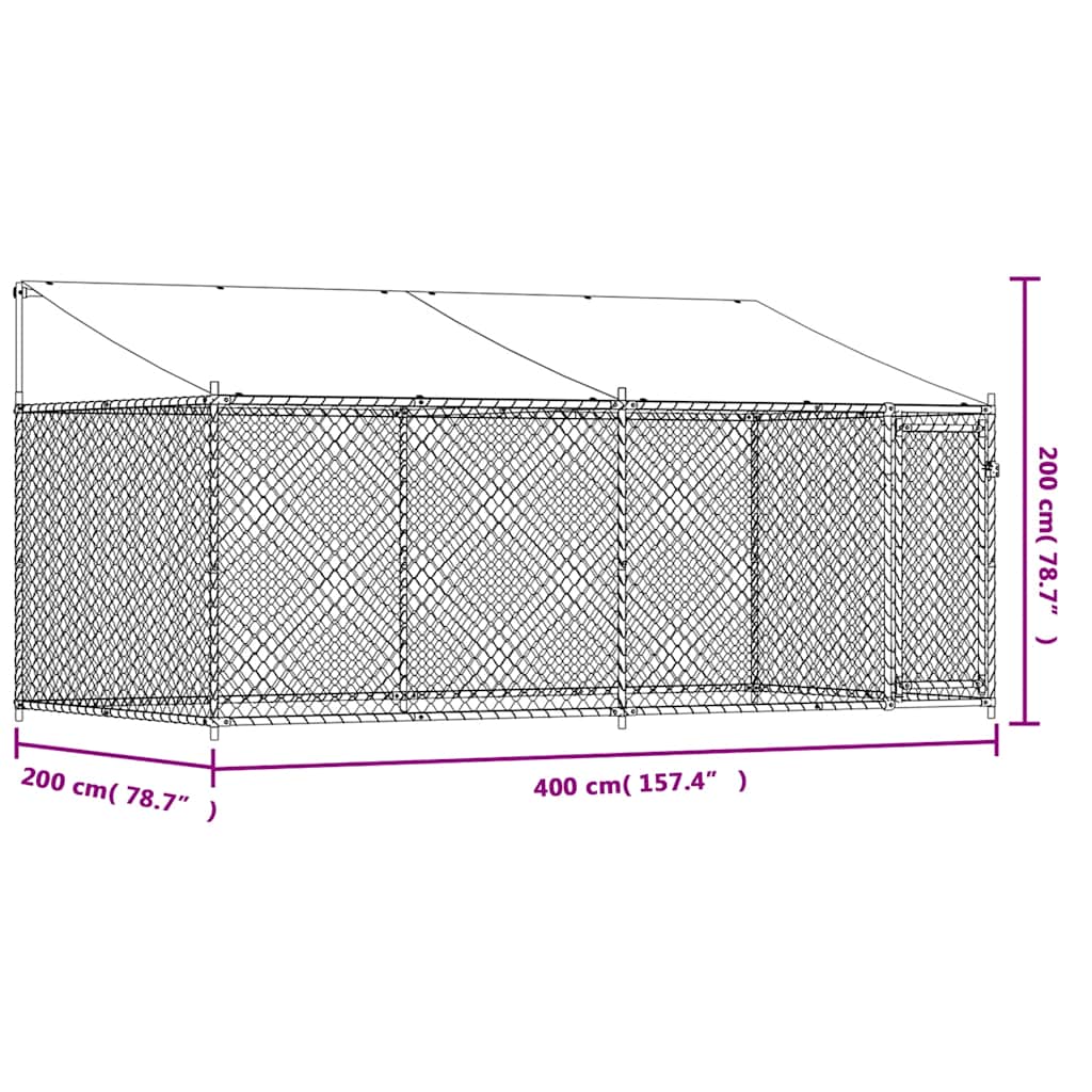 Hundezwinger mit Dach und Tür Grau 2x2x2 m Verzinkter Stahl