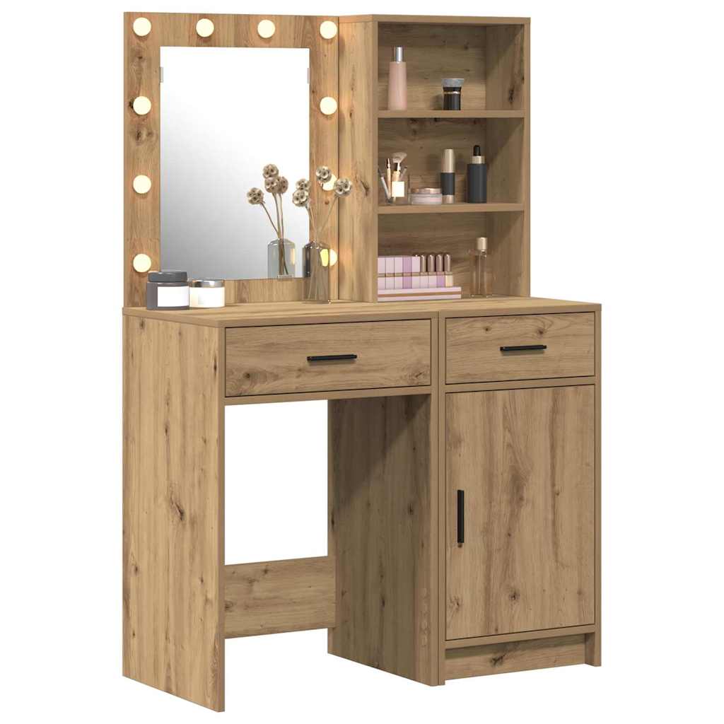 Schminktischset mit LED mit Schubladen 2 pcs Weiß Holzwerkstoff