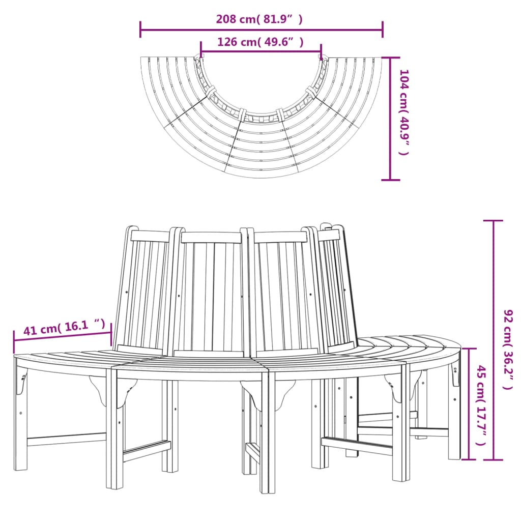 Baumbank Rund Ø208 cm Massivholz Eukalyptus