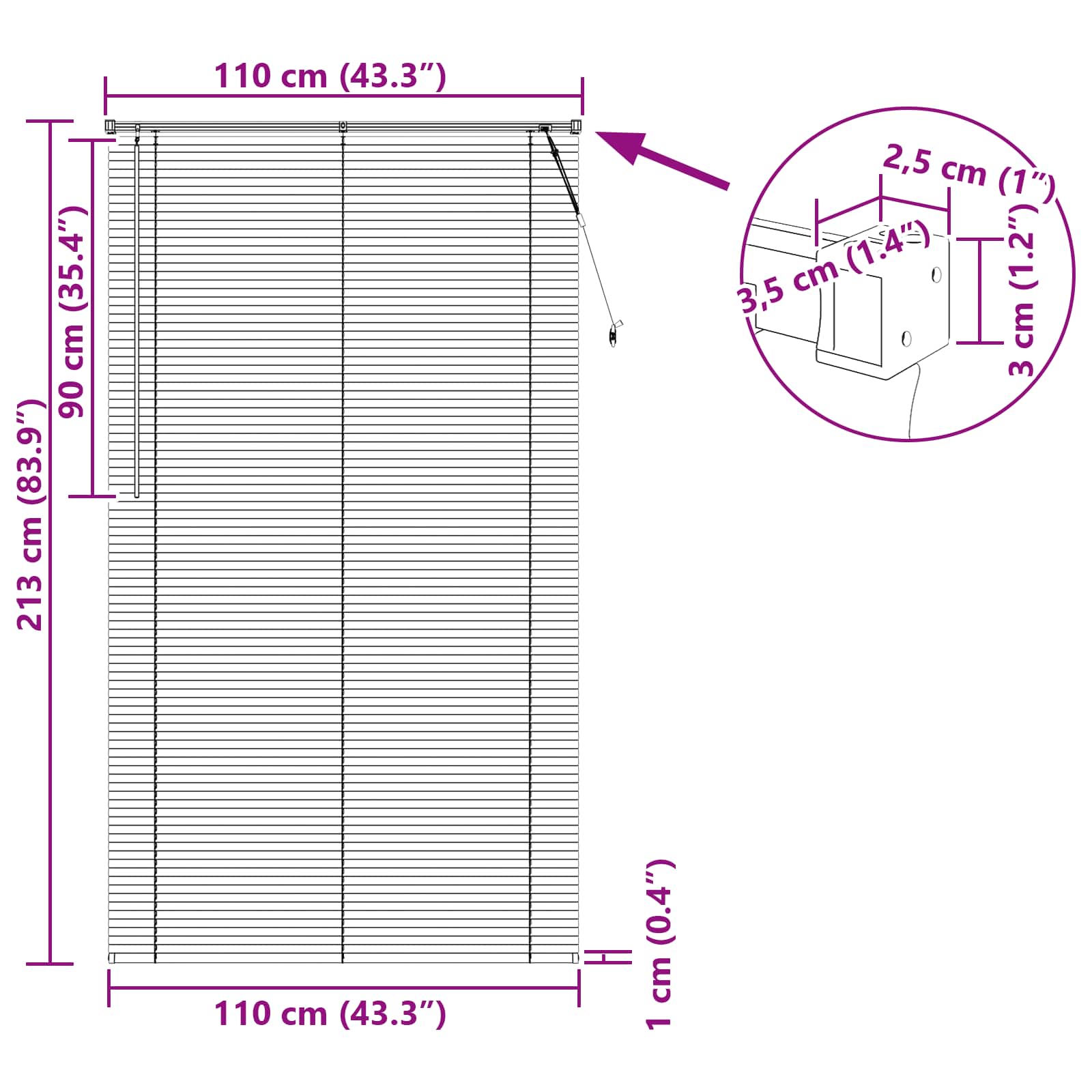 Jalousie Silber Grau 150 x 40 cm 25 mm PVC