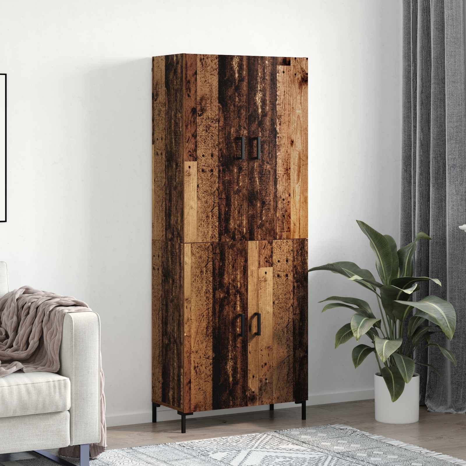 Highboard Betongrau 69,5x34x180 cm Holzwerkstoff