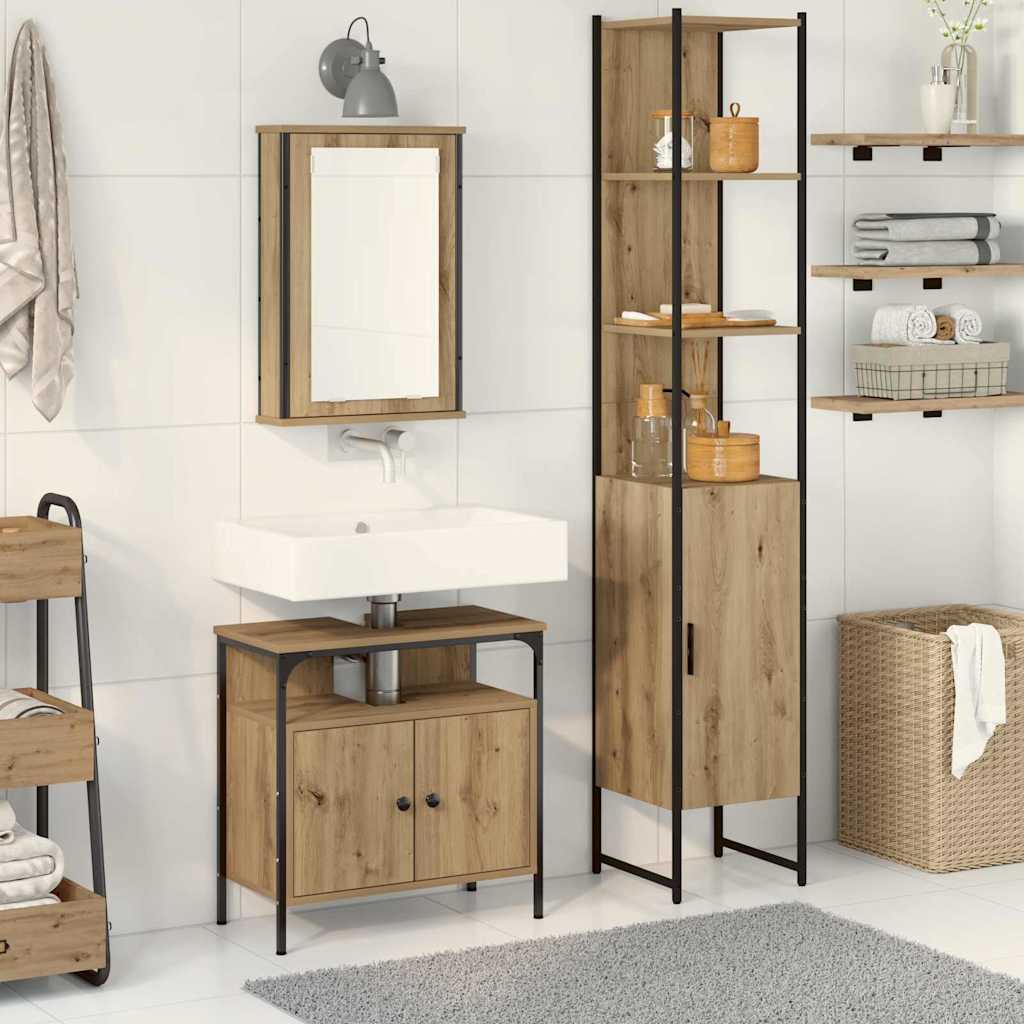 3-tlg. Badmöbel-Set Räuchereiche Holzwerkstoff