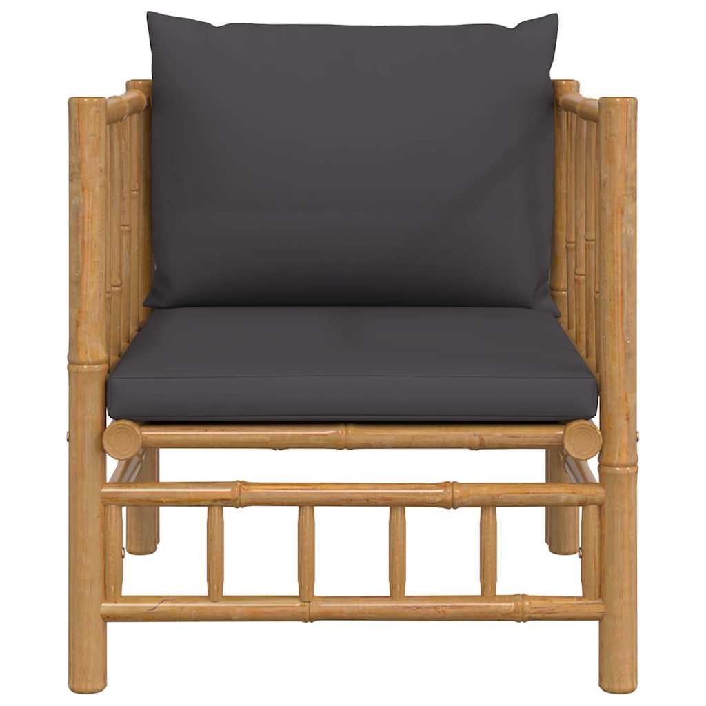 3-tlg. Garten-Lounge-Set mit Kissen Creme Bambus