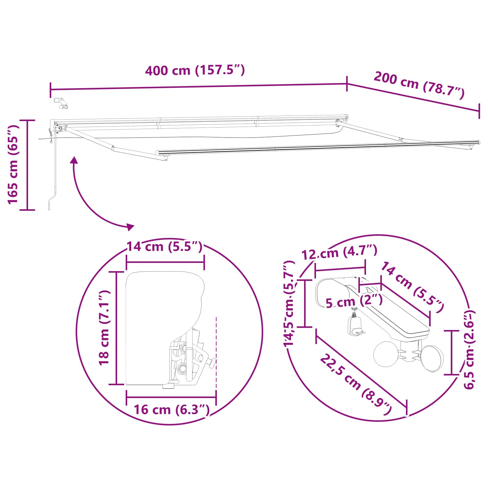 Elektrische Markisenrahmen mit LEDs Weiß 2,5 x 2 m Aluminium