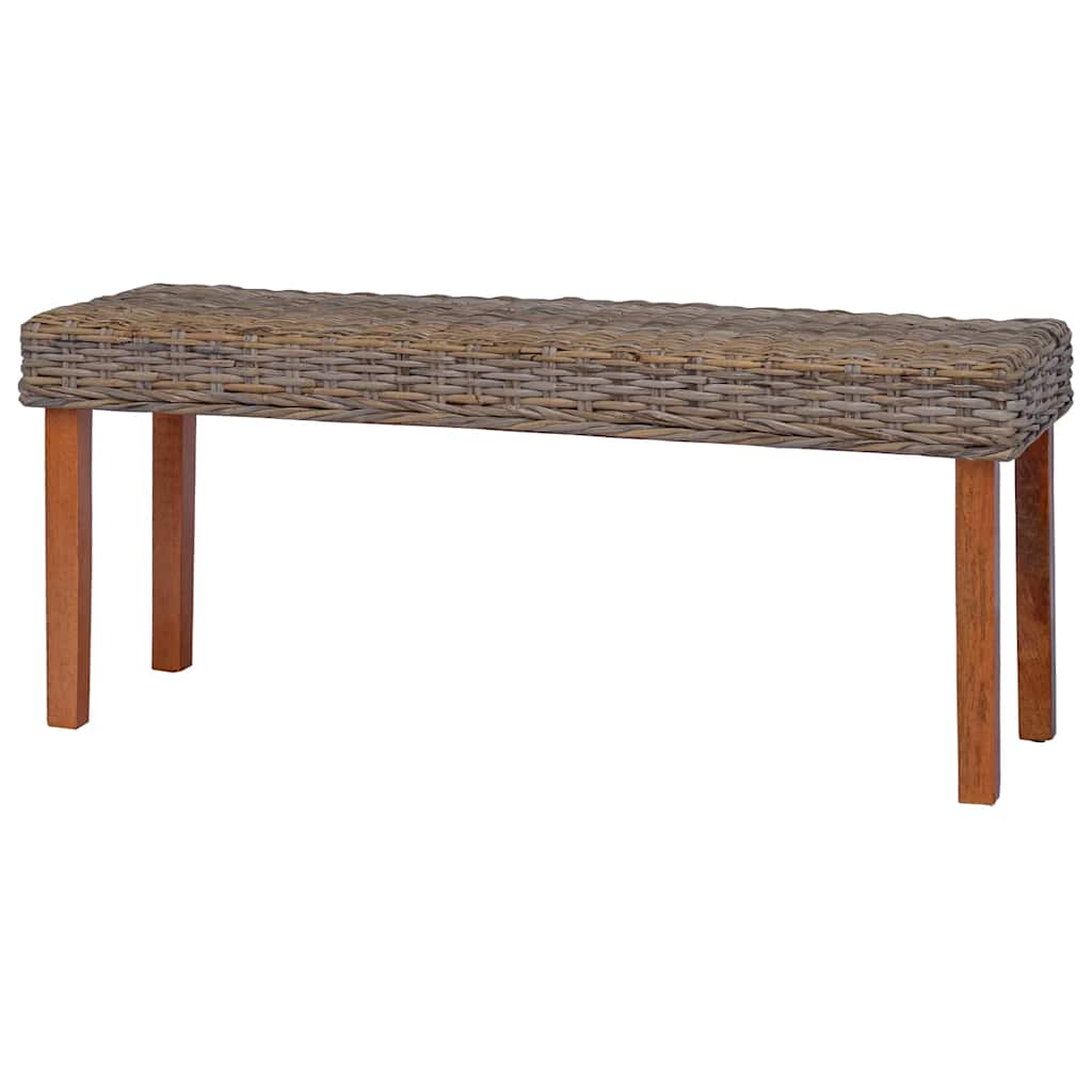 Sitzbank 110 cm Weiß Natur Kubu-Rattan und Massivholz Mahagoni