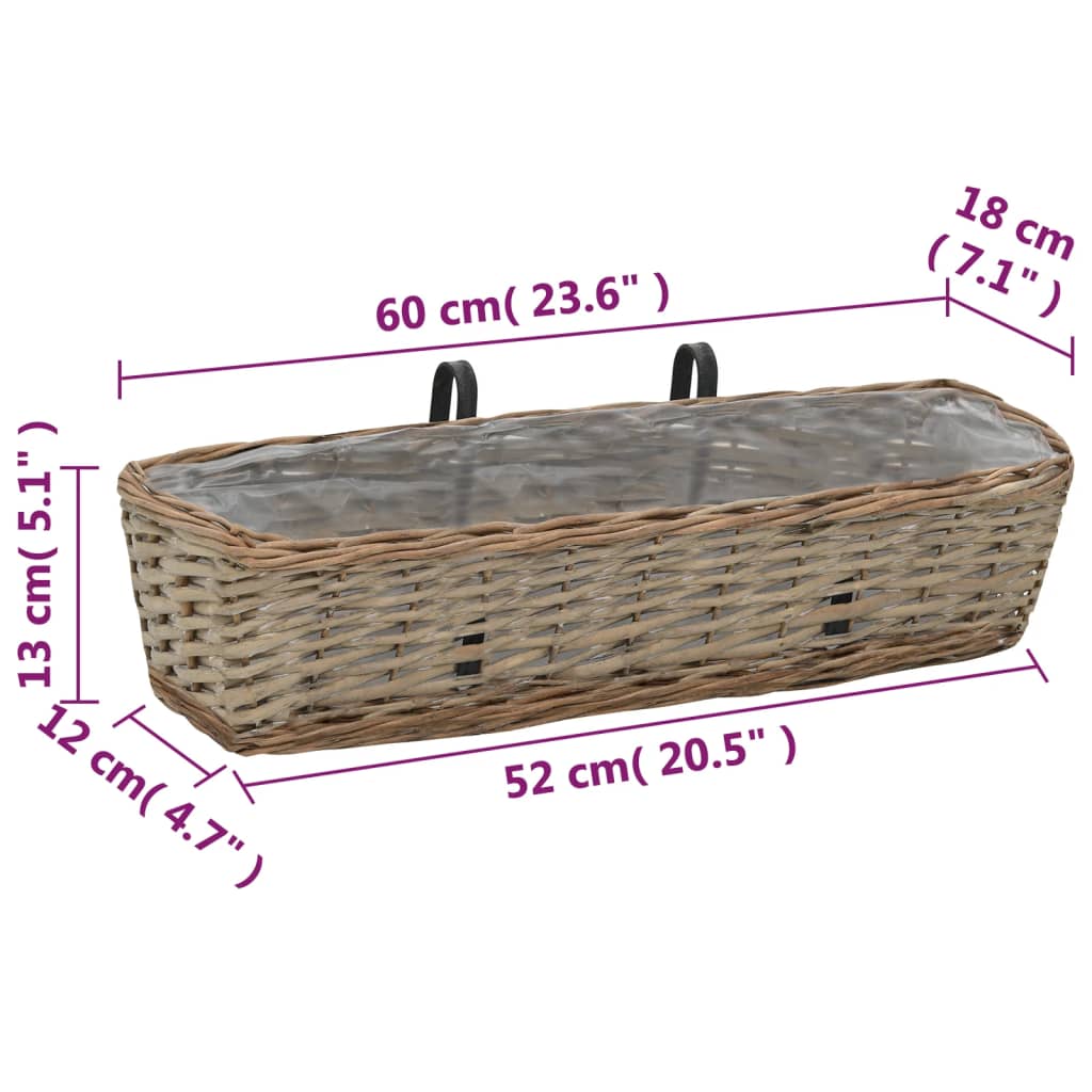 Balkon-Blumentöpfe 2 Stk. Weide mit PE-Auskleidung 40 cm