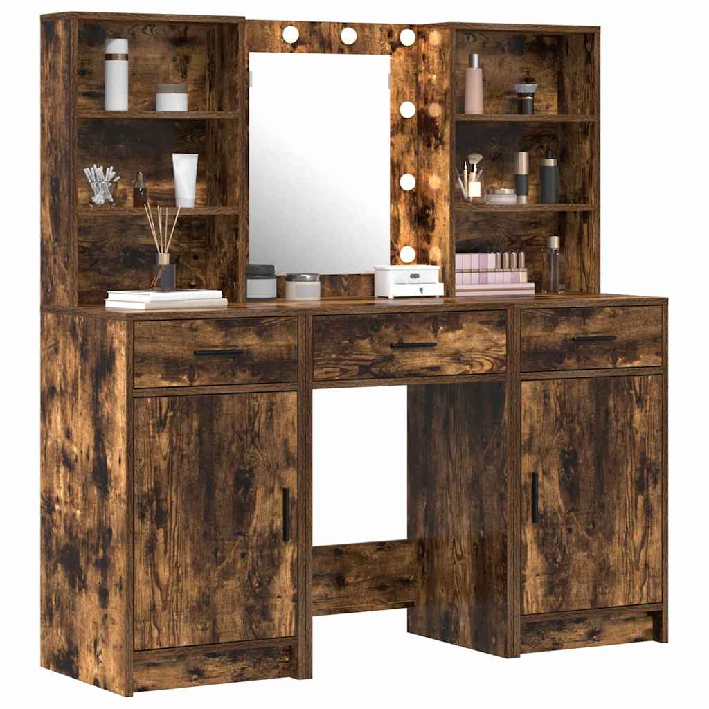 Schminktischset mit LED mit Schubladen 3 pcs Weiß Holzwerkstoff