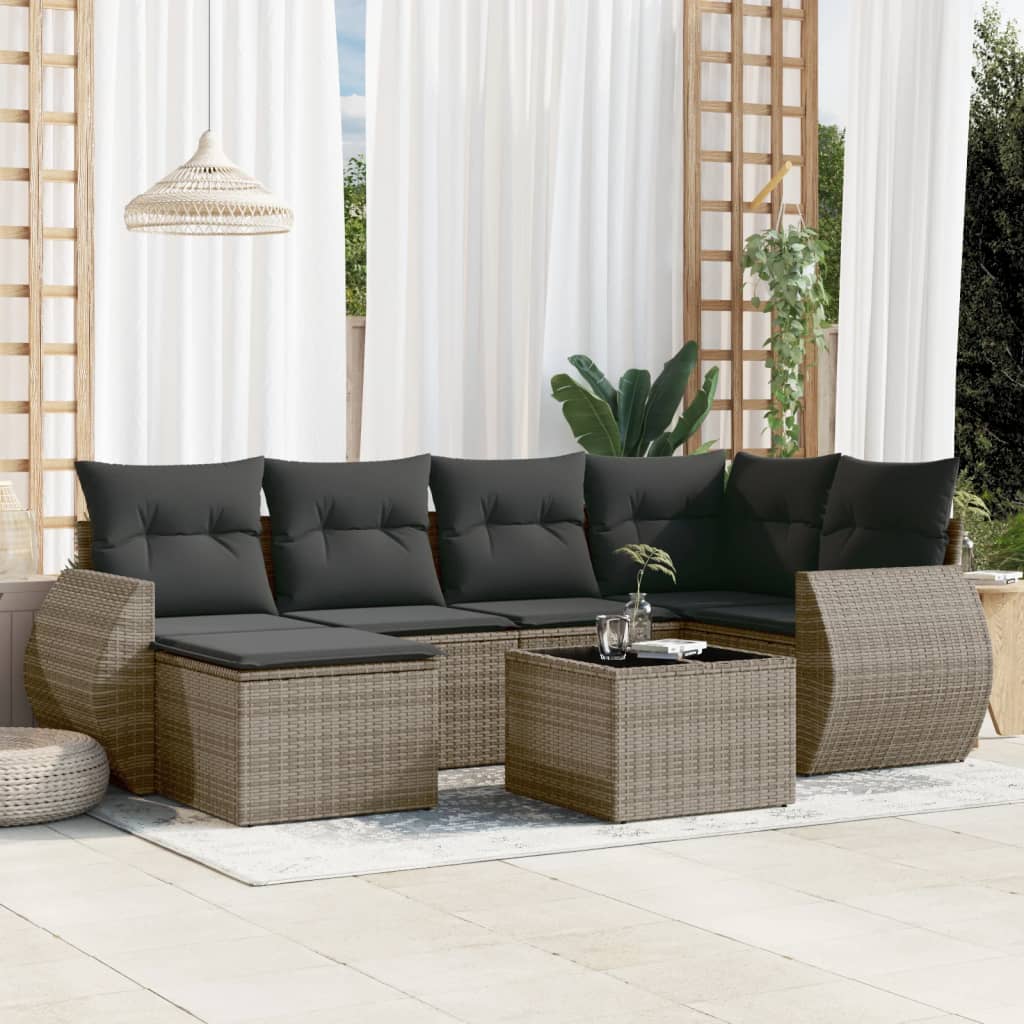 6-tlg. Garten-Sofagarnitur mit Kissen Schwarz Poly Rattan