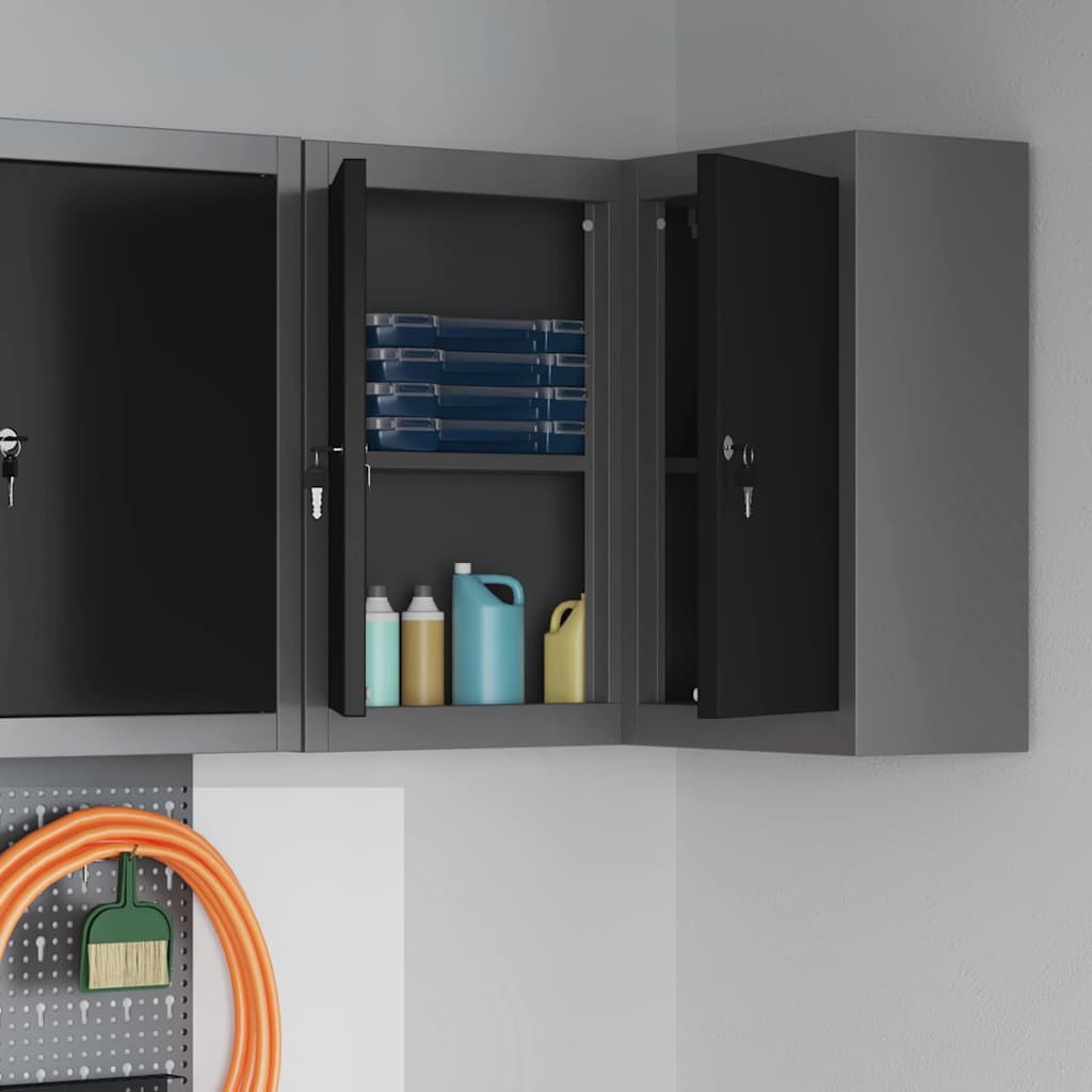 Werkzeugschrank mit Regal Schwarz und Grau 55 x 55 x 55 cm