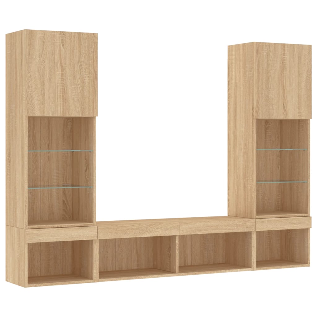 5-tlg. Wohnwand mit LED-Beleuchtung Weiß Holzwerkstoff