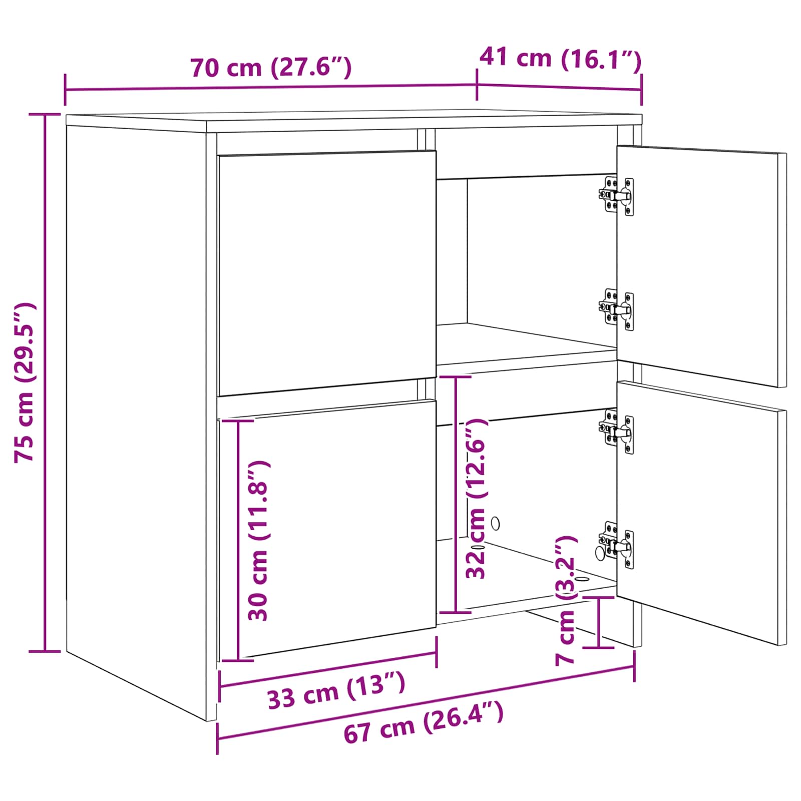 2-tlg. Sideboard Weiß Holzwerkstoff