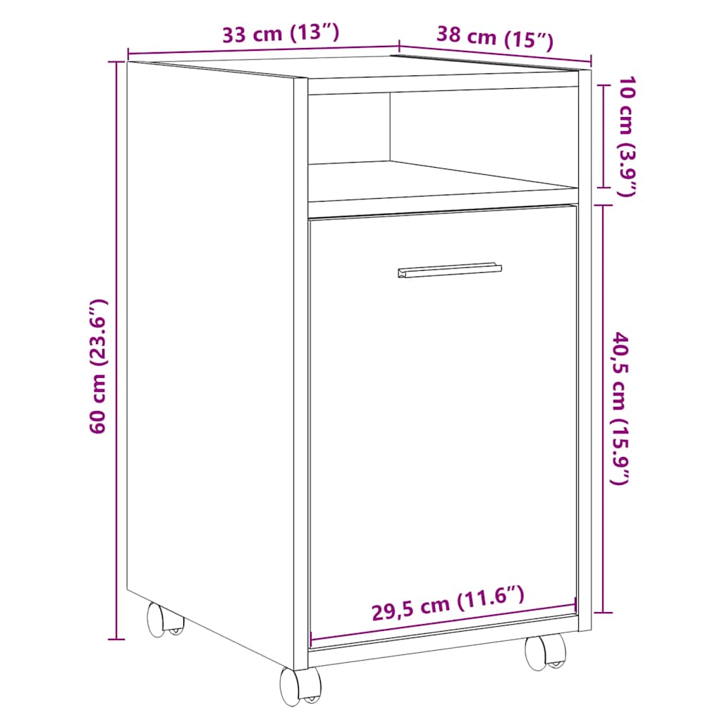 Beistellschrank mit Rollen Weiß 33x38x60 cm Holzwerkstoff