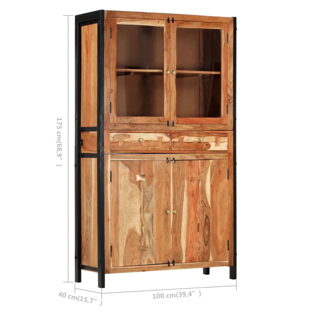 Highboard 100x40x175 cm Massives Raues Mangoholz