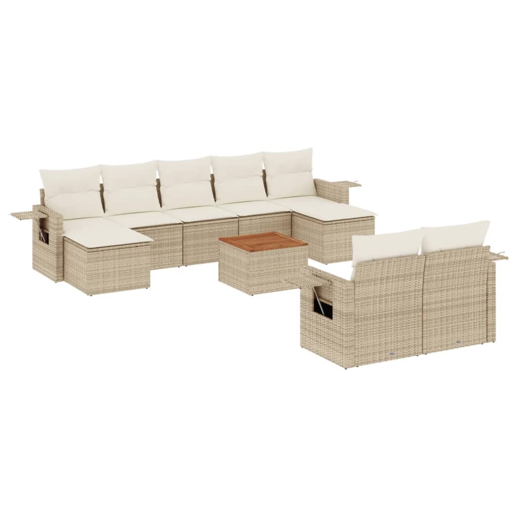 10-tlg. Garten-Sofagarnitur mit Kissen Schwarz Poly Rattan