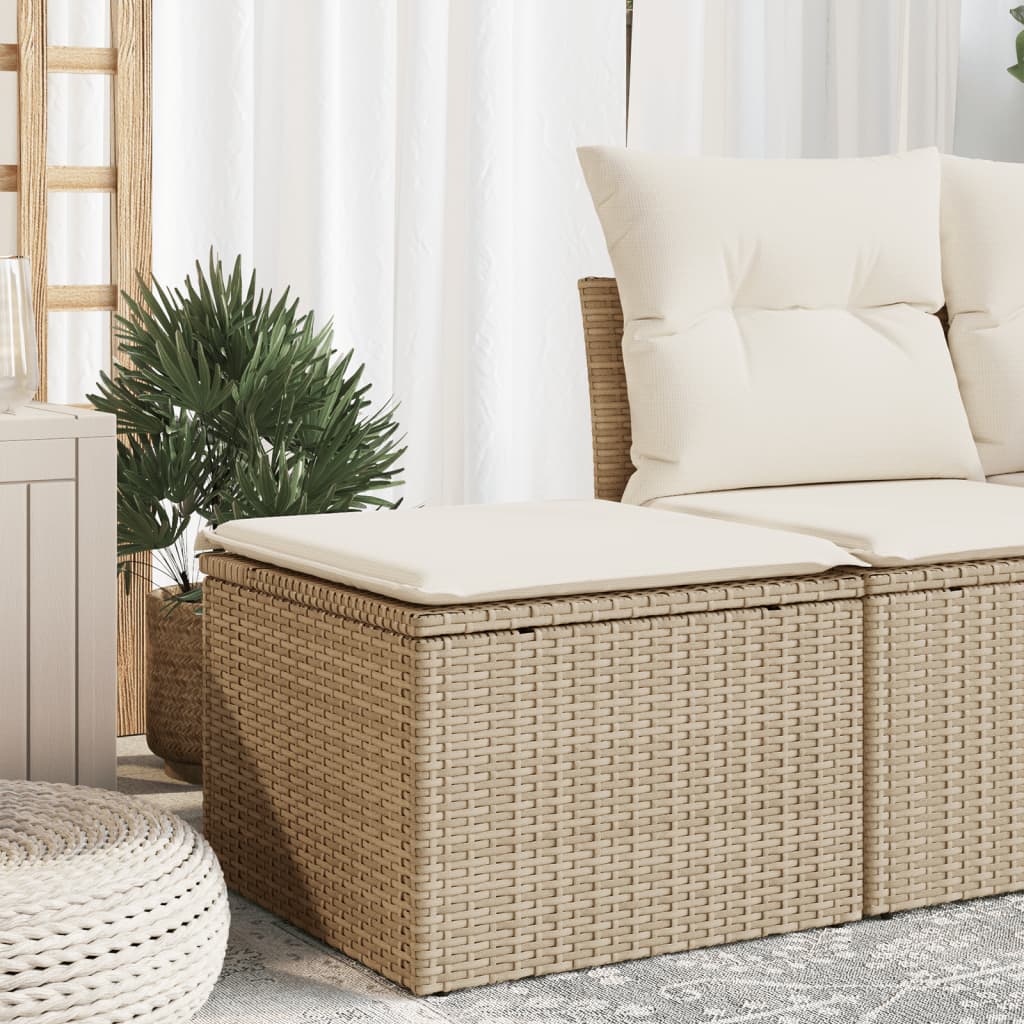 Gartenhocker mit Kissen Schwarz 55x55x37 cm Poly Rattan