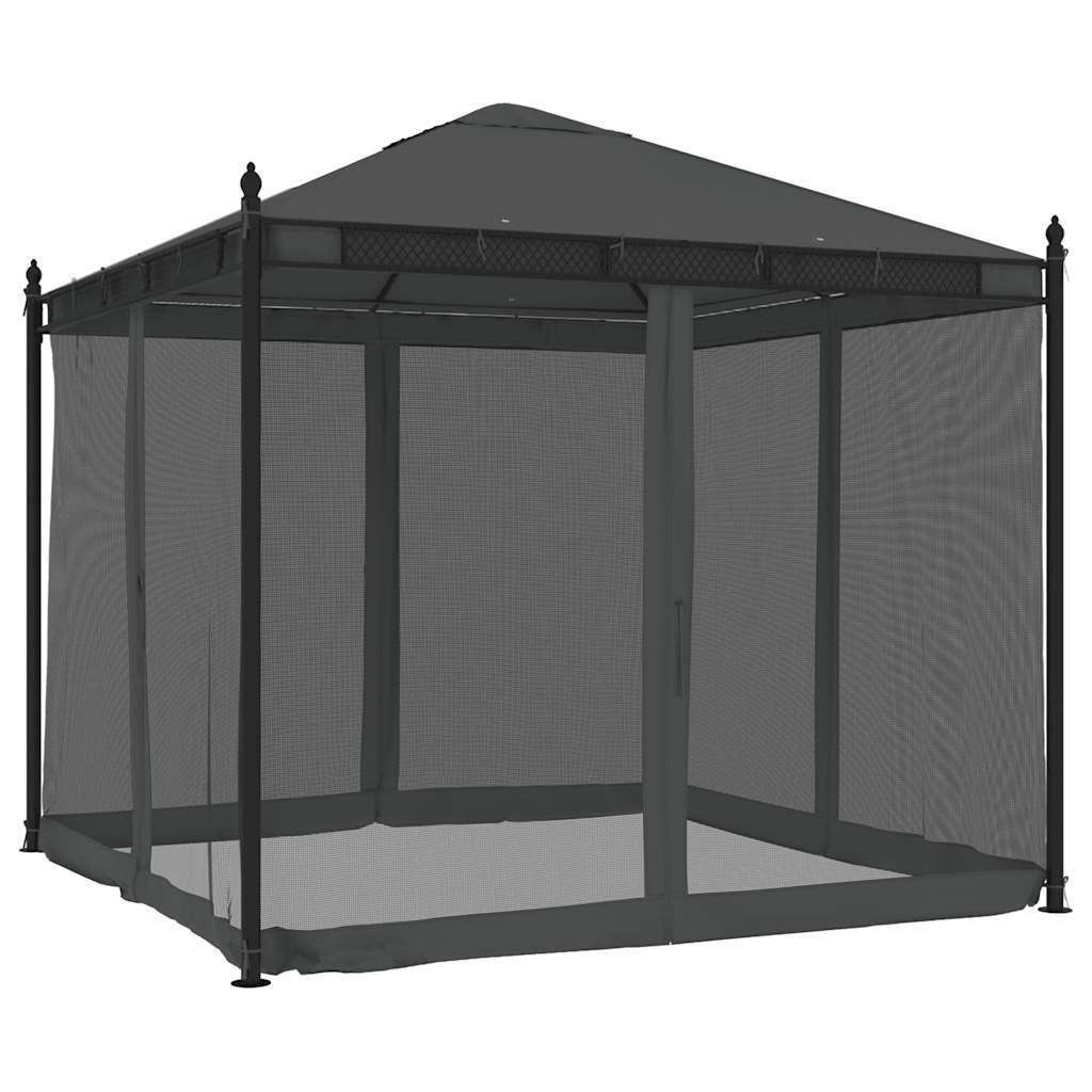 Pavillon mit Netzwänden Creme 2,93x2,93 m Stahl