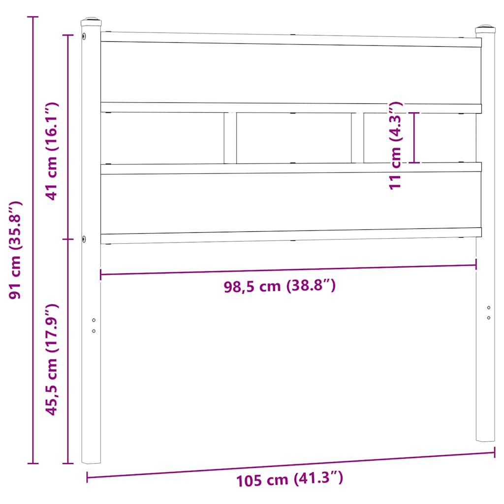 Ersatz-Kopfteil Räuchereiche 100 cm Eisen und Holzwerkstoff