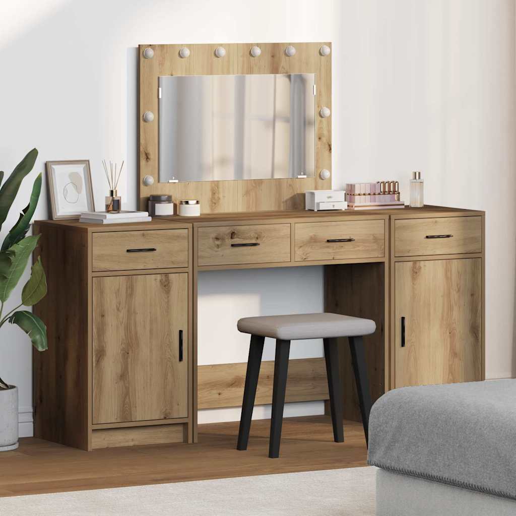 Schminktisch mit Spiegelbeleuchtung 3 pcs Weiß Holzwerkstoff