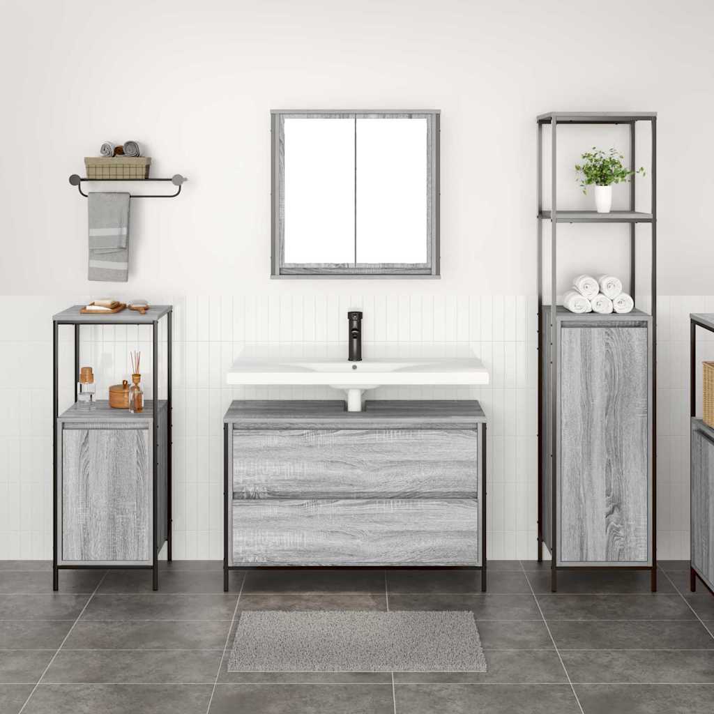 Badezimmermöbel-Set 3 pcs Schwarz Eichen-Optik Holzwerkstoff