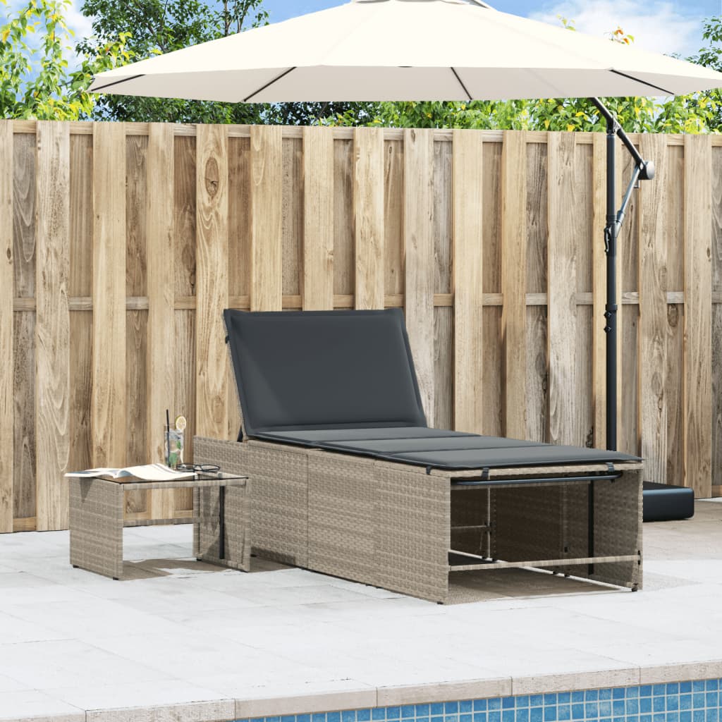 Modulare Sonnenliegen 2 Stk. mit Tisch Schwarz Poly Rattan