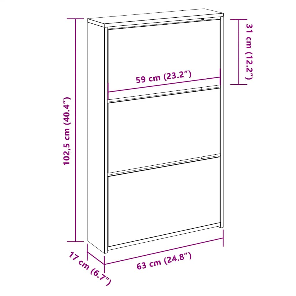 Schuhschrank mit 2 Fächern Spiegel Eiche-Optik 63x17x67 cm