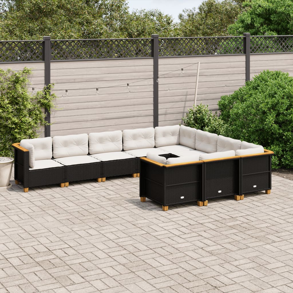 10-tlg. Garten-Sofagarnitur mit Kissen Beige Poly Rattan