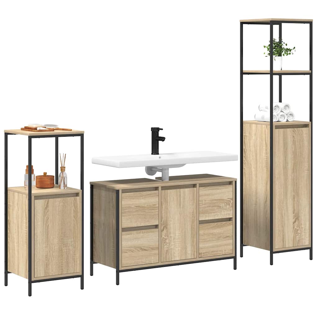 Badezimmermöbel Set mit Schubladen 2 pcs Schwarz Eichen-Optik