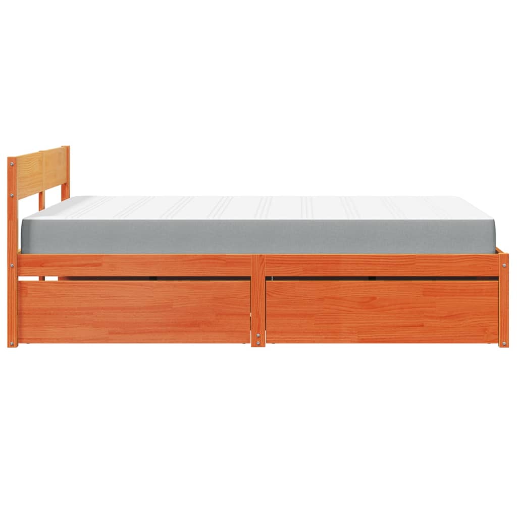 Bett mit Schubladen und Matratze 200x200 cm Massivholz Kiefer