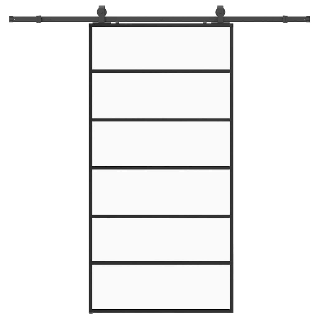 Schiebetür mit Beschlag Schwarz 76x205 cm ESG-Glas