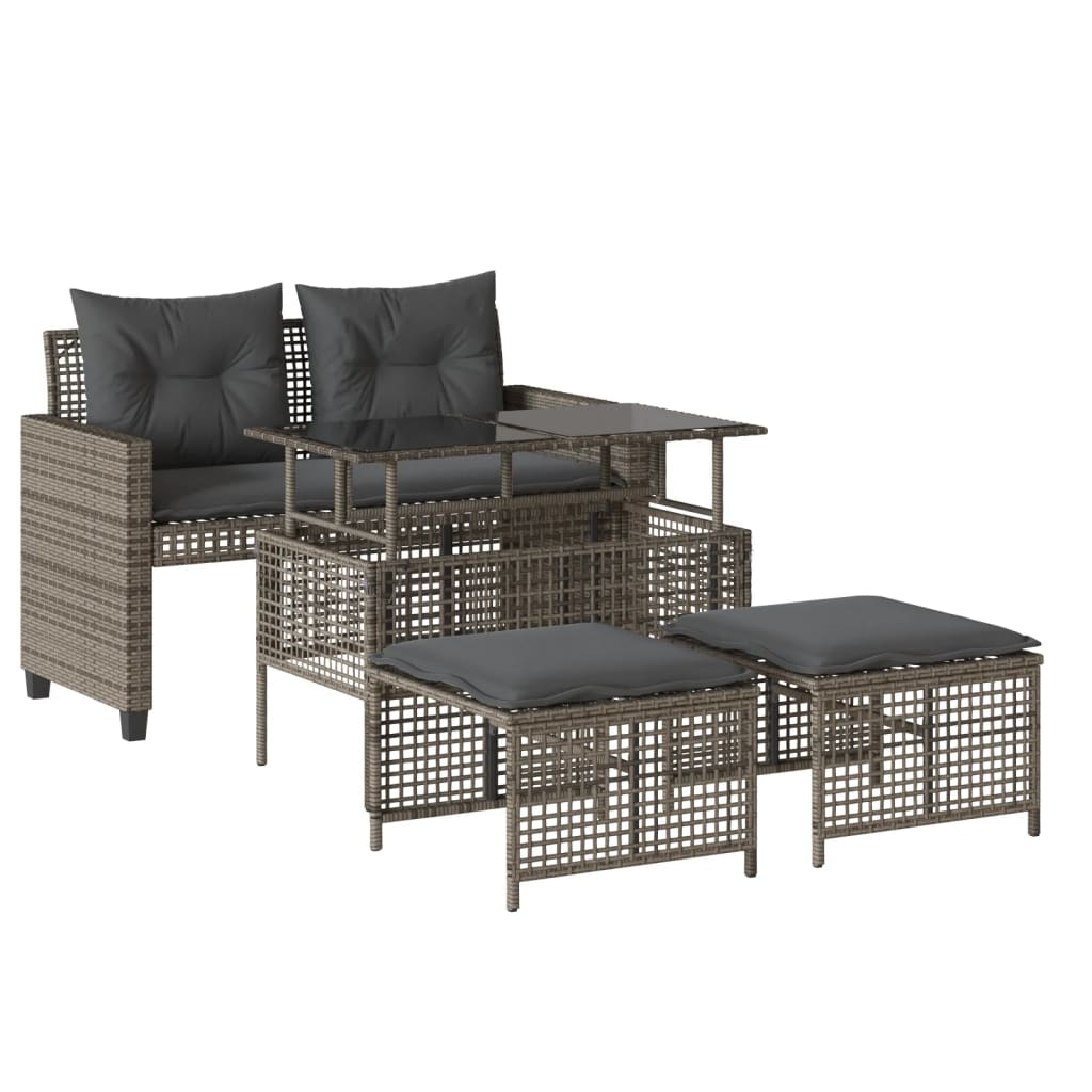 4-tlg. Garten-Sofagarnitur mit Kissen Schwarz Poly Rattan Glas