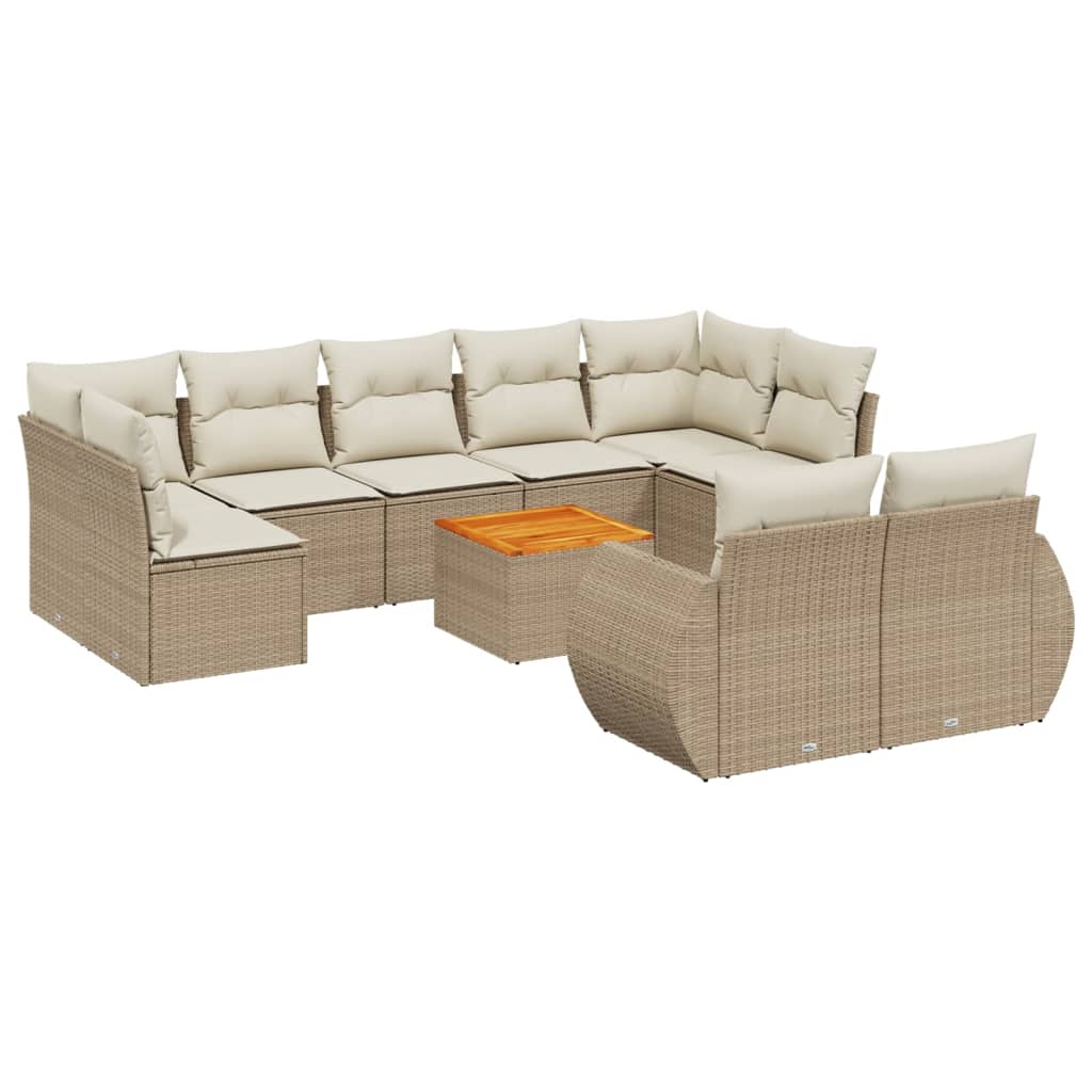 10-tlg. Garten-Sofagarnitur mit Kissen Schwarz Poly Rattan