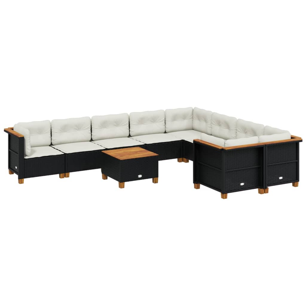 10-tlg. Garten-Sofagarnitur mit Kissen Beige Poly Rattan