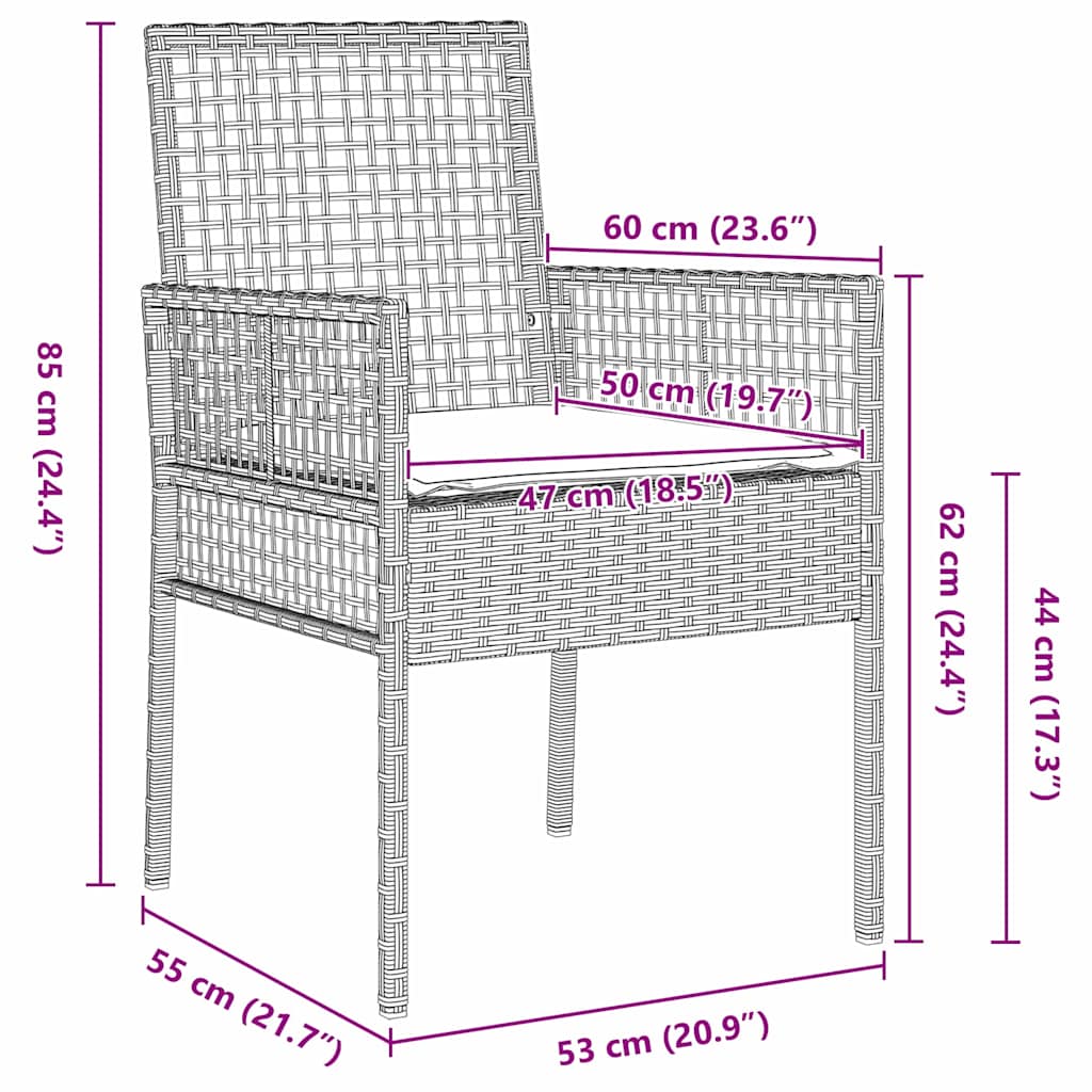 Gartenstuhl 2 pcs Schwarz 55 x 53 x 85 cm Poly-Rattan