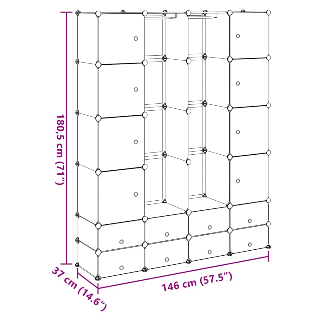 Modularer Schrank mit 9 Fächern 109x36,5x143cm Schwarz und Weiß
