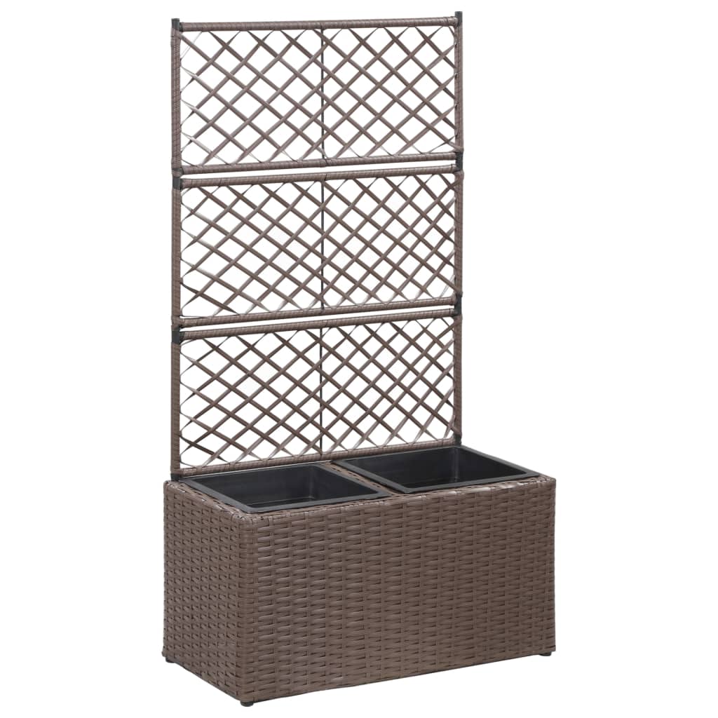 Hochbeet mit Rankgitter 1 Topf 30x30x107cm Poly Rattan Schwarz