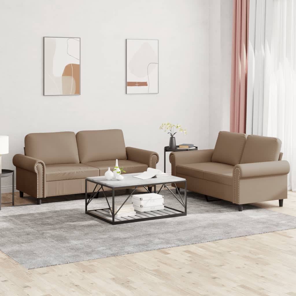 3-tlg. Sofagarnitur mit Kissen Creme Kunstleder