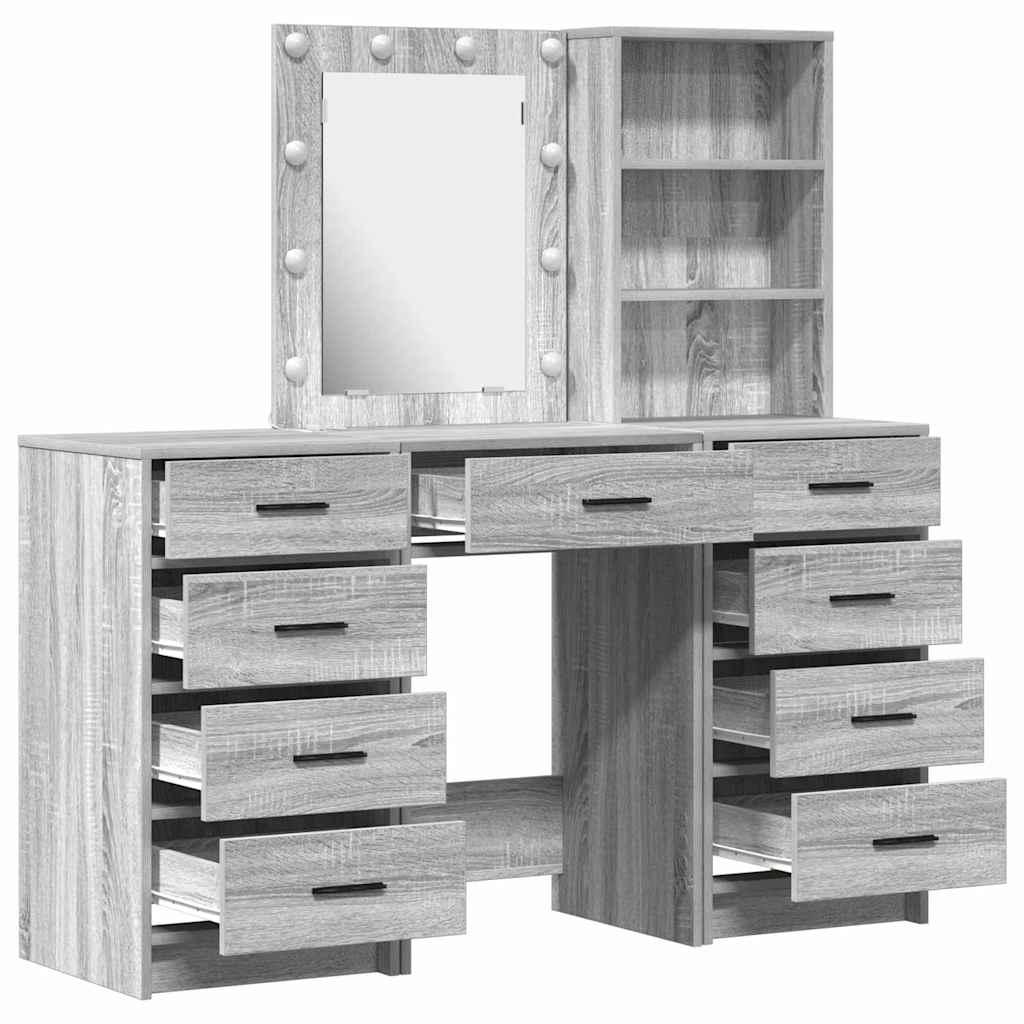 Schminktisch mit Spiegelbeleuchtung 3 pcs Weiß Holzwerkstoff
