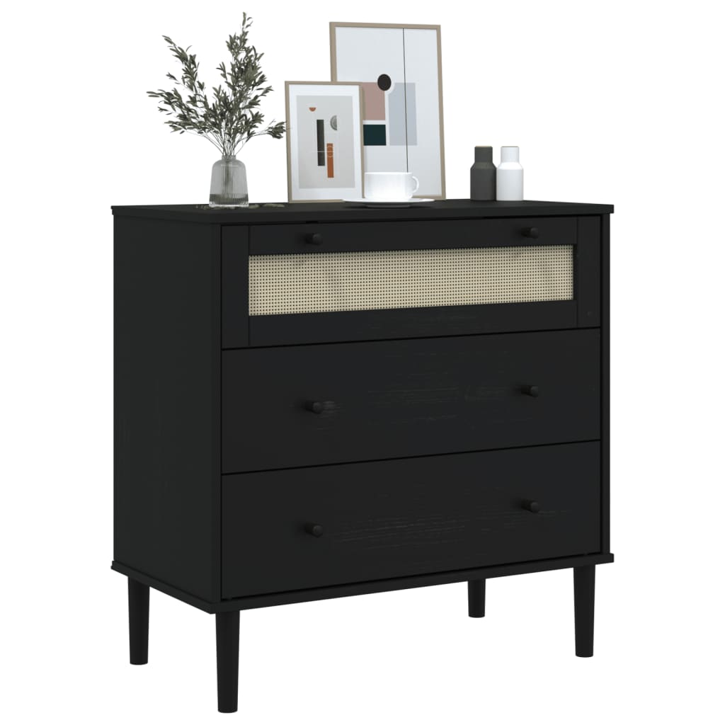 Schubladenkommode SENJA Rattan-Look Braun 80x40x80 Kiefernholz
