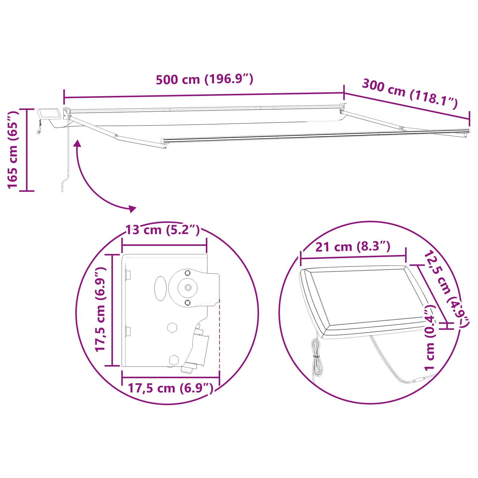 Elektrisches Markisenrahmen Weiß 2,5 x 2 m Aluminium