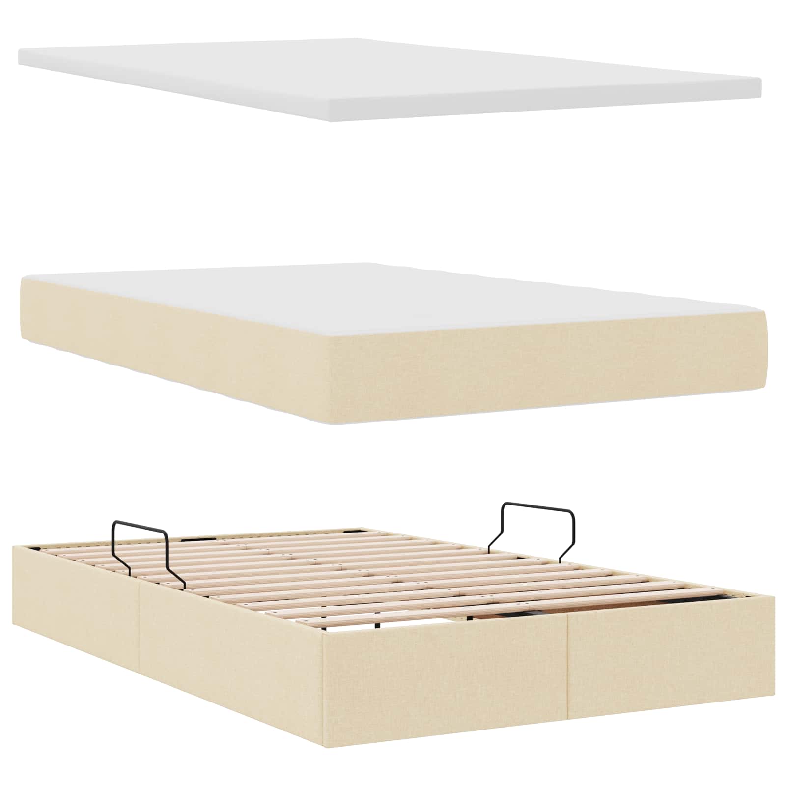 Aufbewahrungsbett mit Matratze Hellgrau 90 x 190 cm Polyester