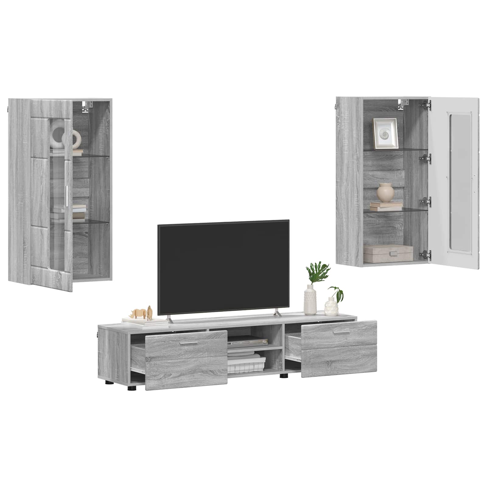 Highboard mit Regal FLORIN Weiß 60 x 35 x 182 cm Holzwerkstoff