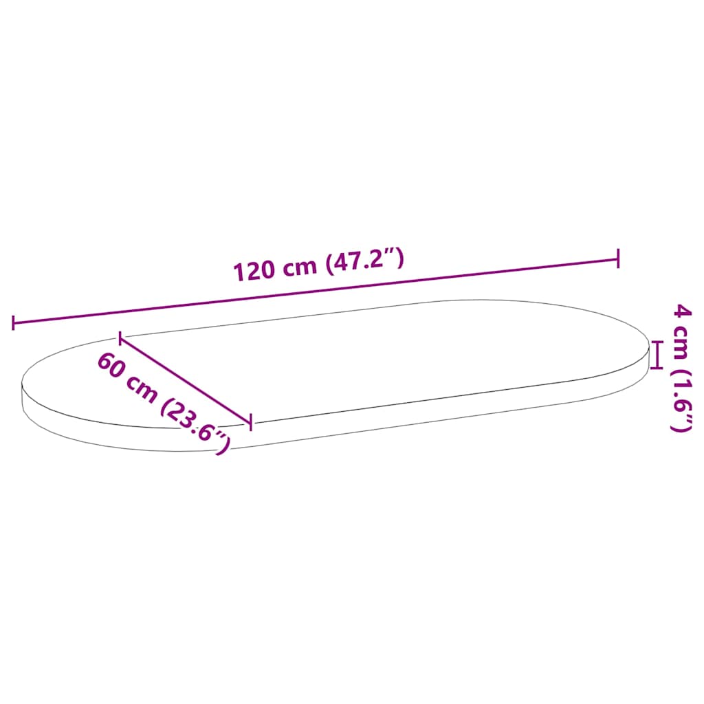 Tischplatte 80x40x2 cm Massivholz Eiche Oval