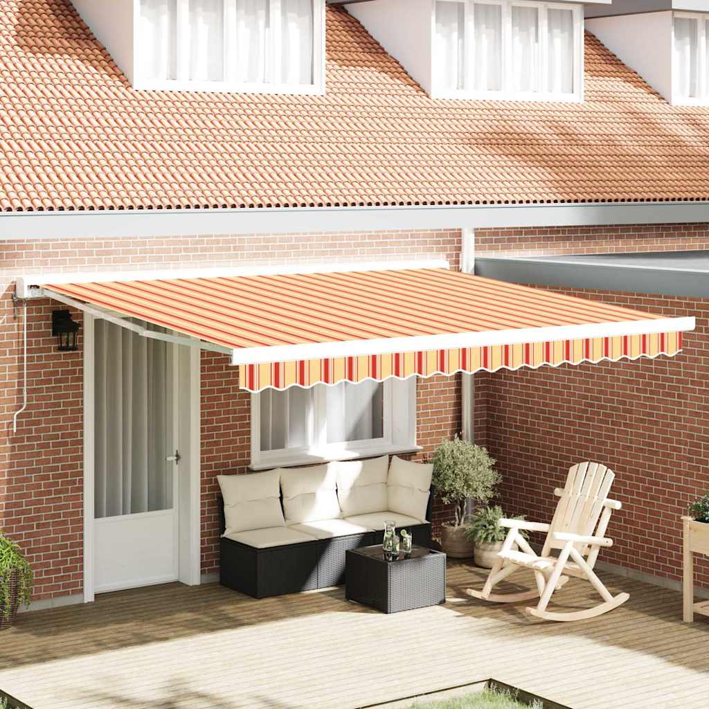 Markise Einziehbar Blau und Weiß 4x3 m Stoff und Aluminium