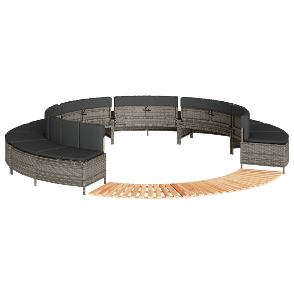 Whirlpool-Umrandung Schwarz Poly-Rattan und Massivholz Akazie