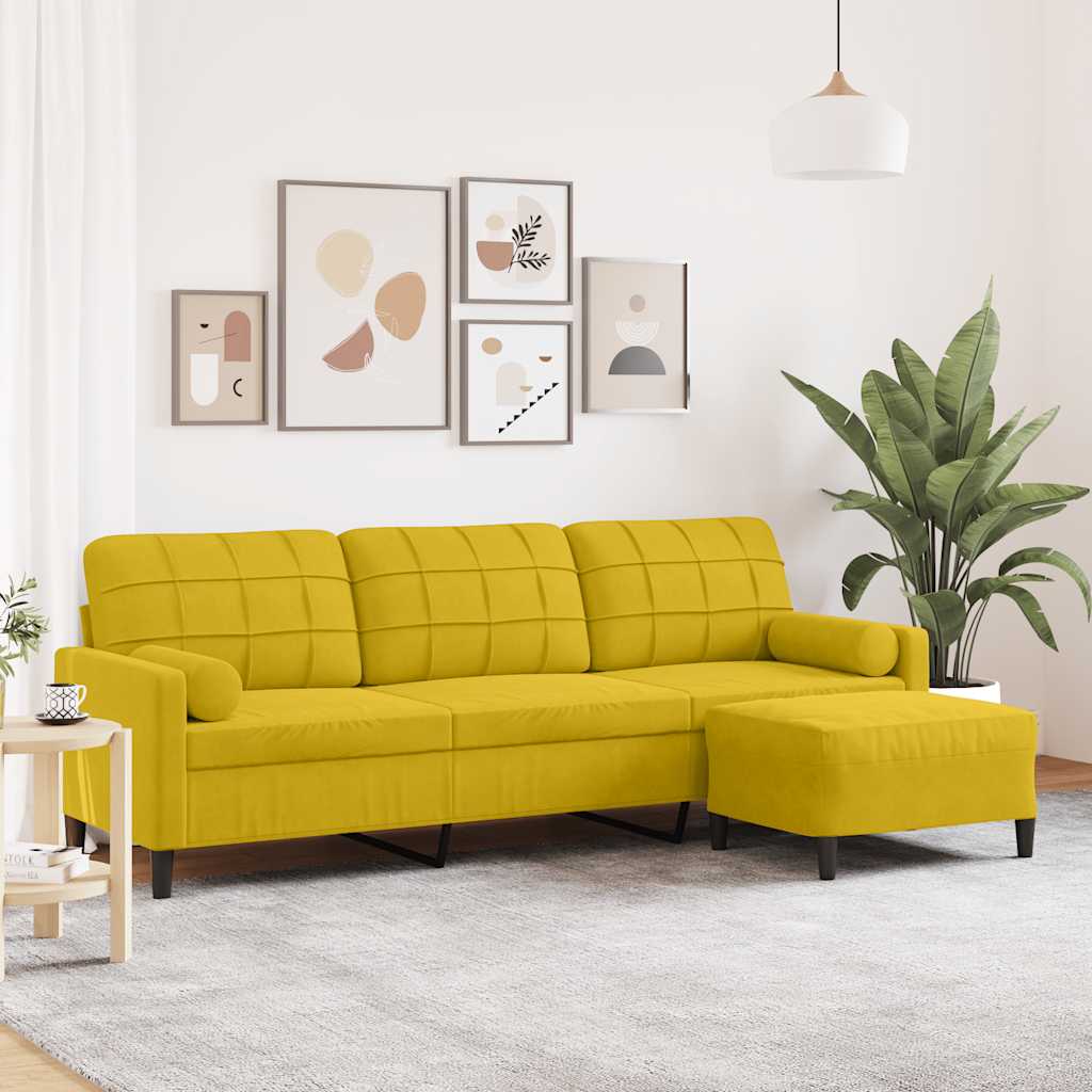 3-Sitzer-Sofa mit Hocker Hellgrau 180 cm Samt