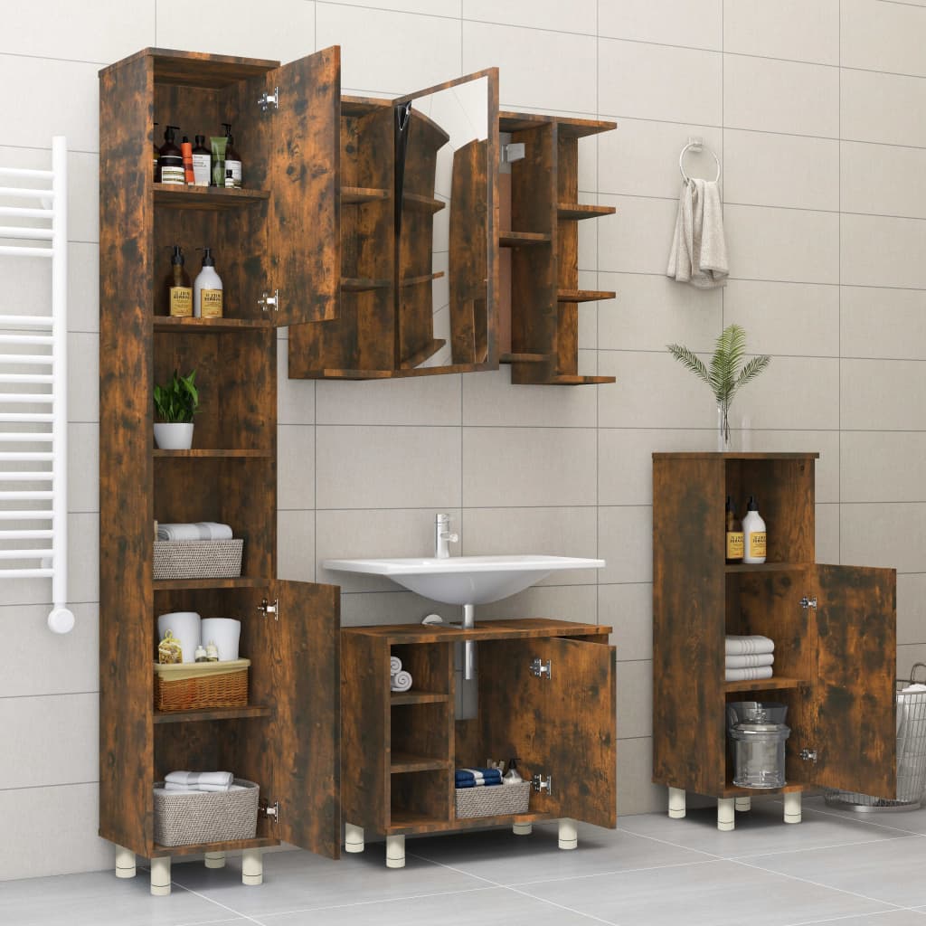 Badezimmerschrank Weiß 30x30x95 cm Holzwerkstoff