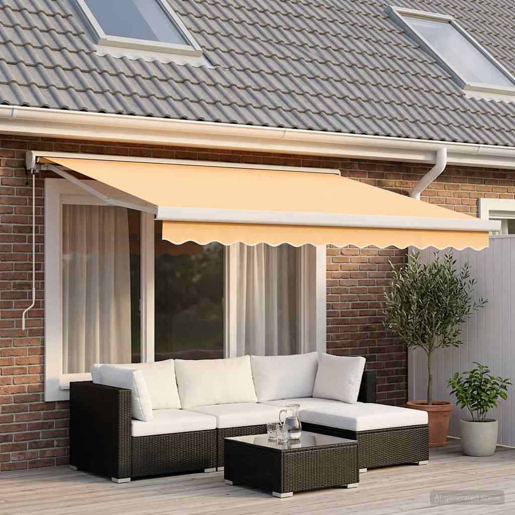 Markise Einziehbar Blau und Weiß 4x3 m Stoff und Aluminium